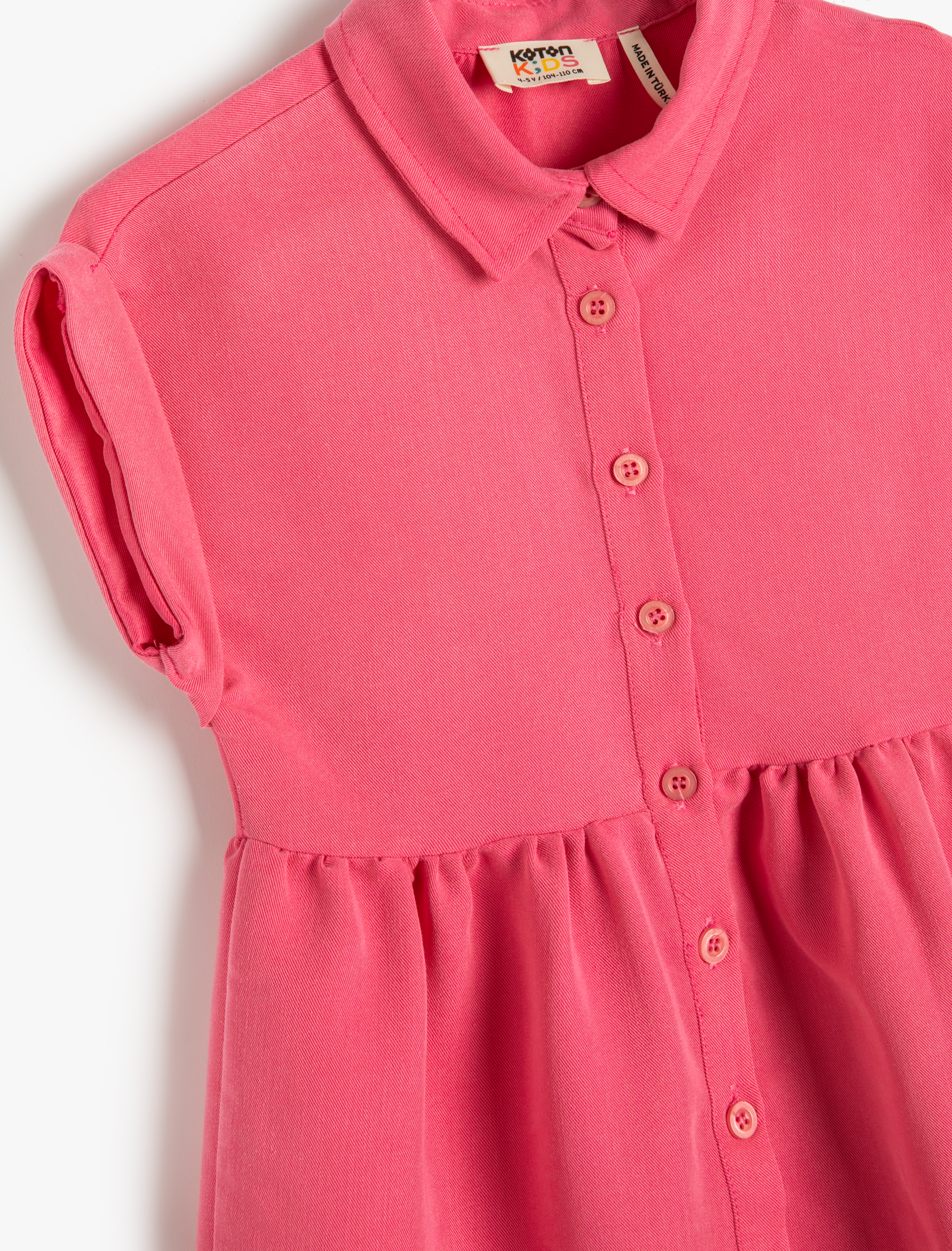  Kız Çocuk Elbise Gömlek Yaka Kısa Kollu Düğmeli Fırfırlı Modal Kumaş