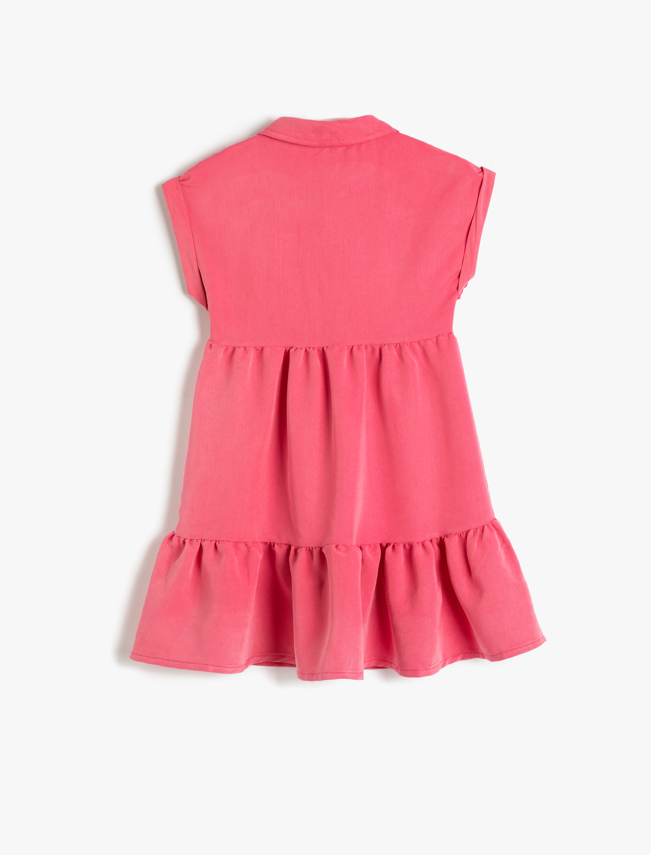  Kız Çocuk Elbise Gömlek Yaka Kısa Kollu Düğmeli Fırfırlı Modal Kumaş