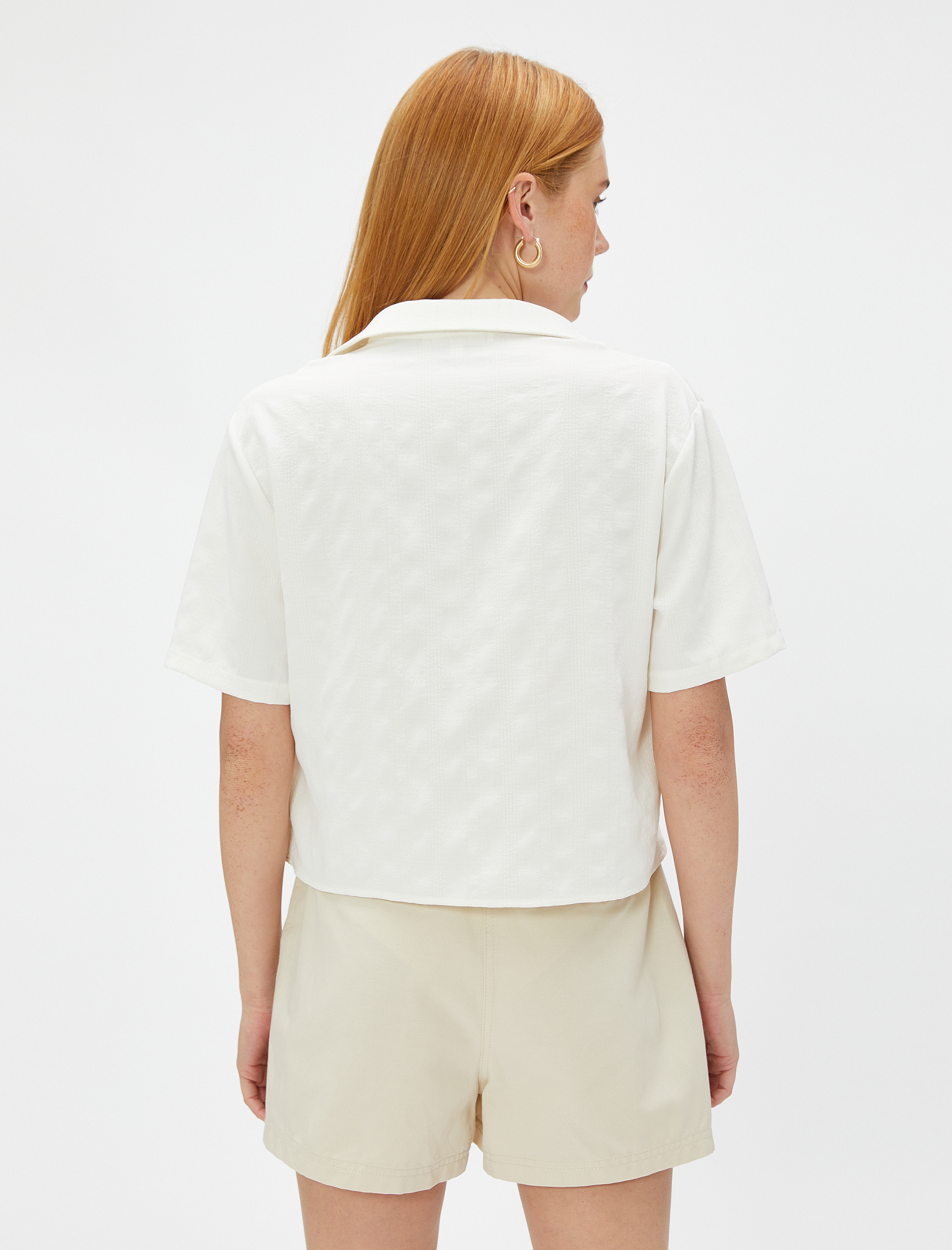   Crop Gömlek Kısa Kollu Cepli