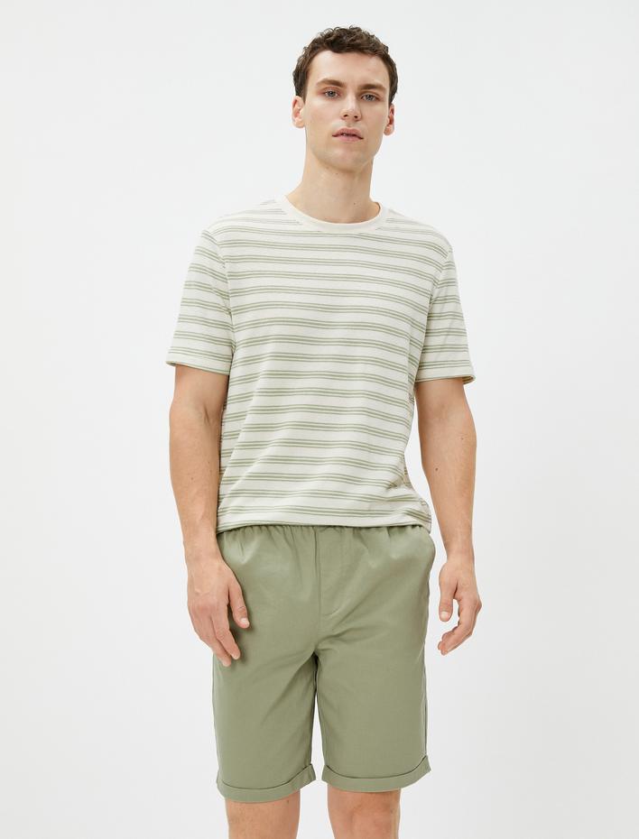  Basic Dokuma Şort Katlı Paça Beli Bağcıklı Cepli