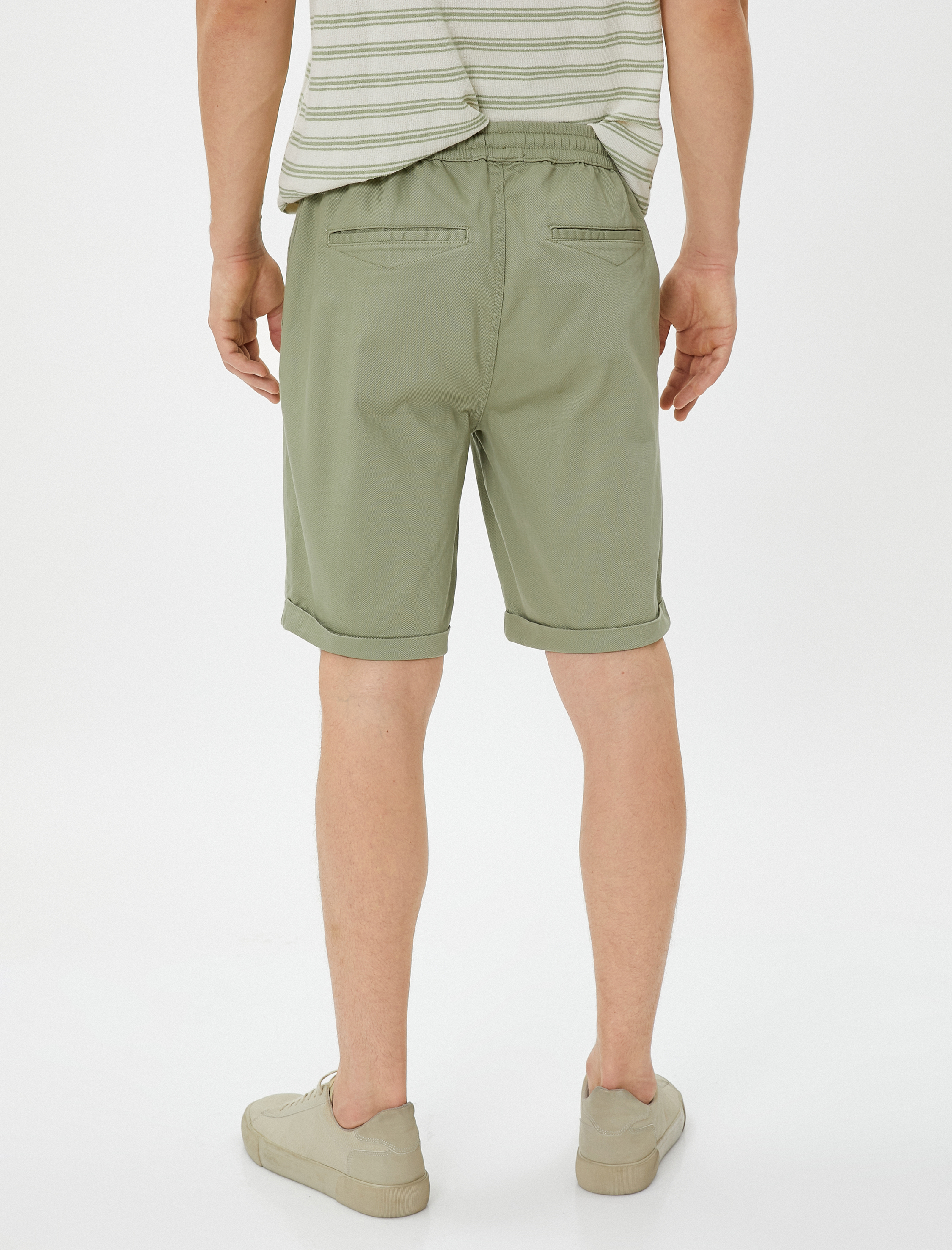   Basic Dokuma Şort Katlı Paça Beli Bağcıklı Cepli