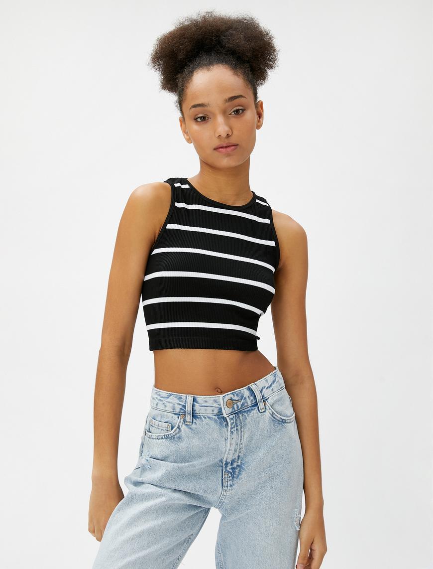   Crop Fitilli Atlet Basic Halter Yaka