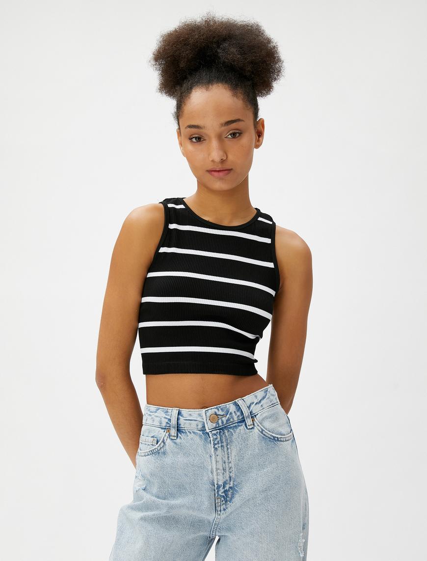   Crop Fitilli Atlet Basic Halter Yaka