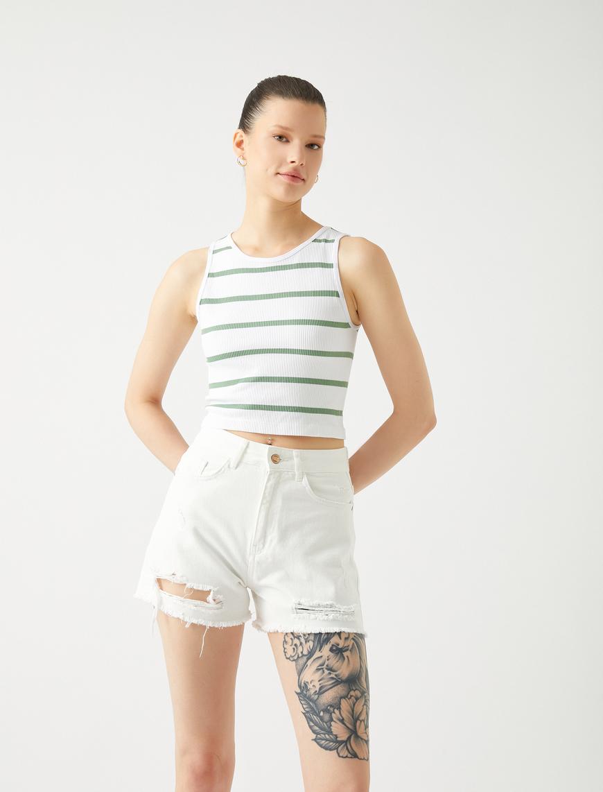   Crop Fitilli Atlet Basic Halter Yaka