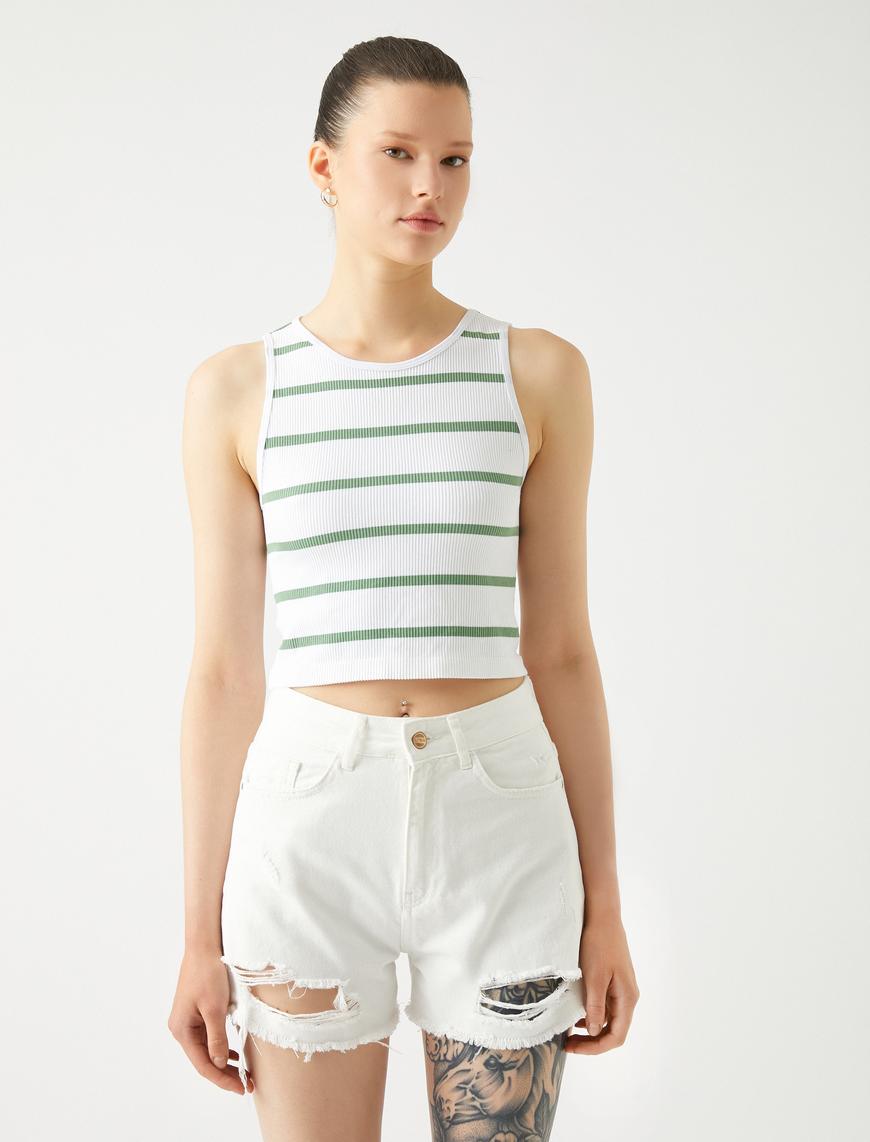   Crop Fitilli Atlet Basic Halter Yaka