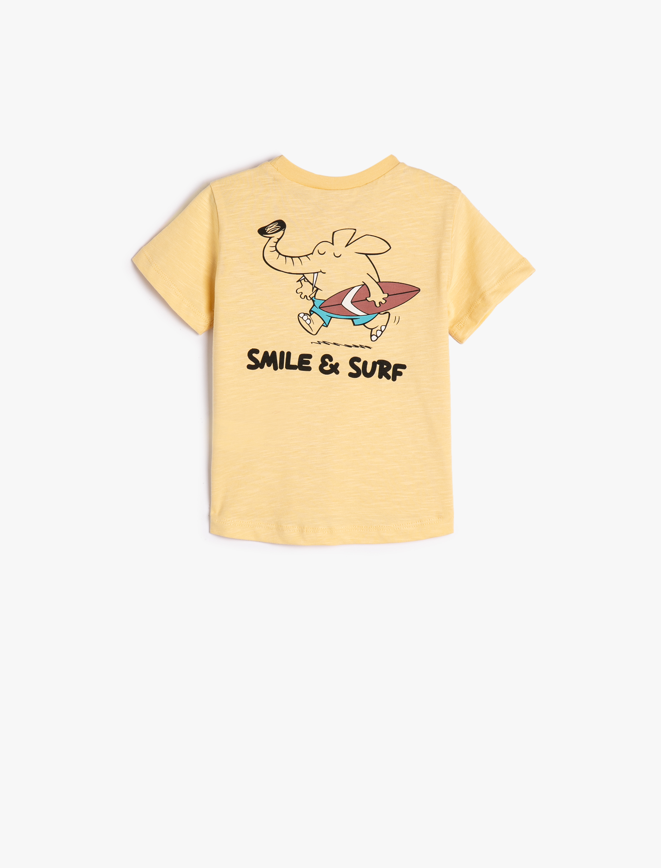  Erkek Bebek Tişört Arkası Fil Baskılı Kısa Kollu Bisiklet Yaka Pamuklu