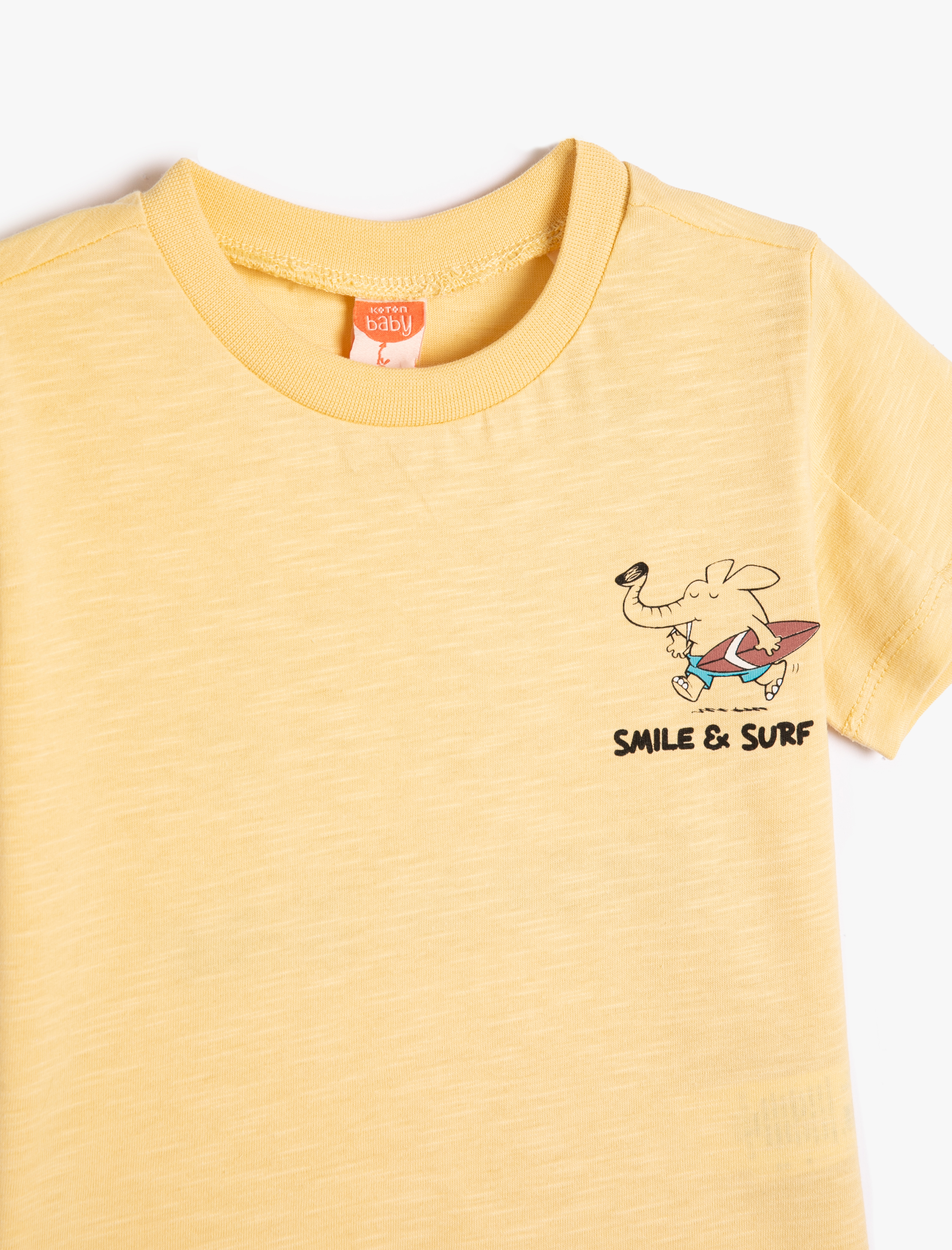  Erkek Bebek Tişört Arkası Fil Baskılı Kısa Kollu Bisiklet Yaka Pamuklu