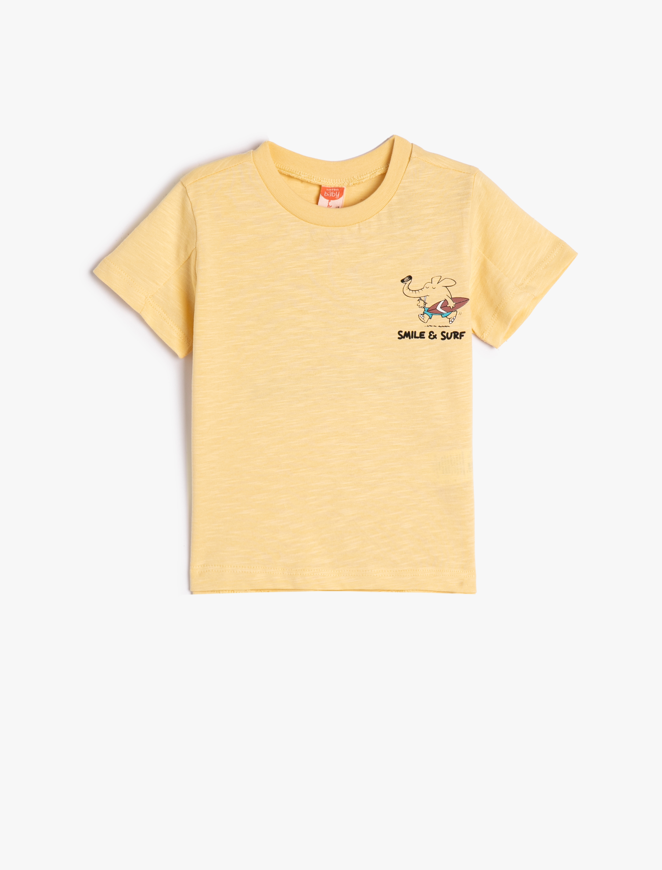  Erkek Bebek Tişört Arkası Fil Baskılı Kısa Kollu Bisiklet Yaka Pamuklu