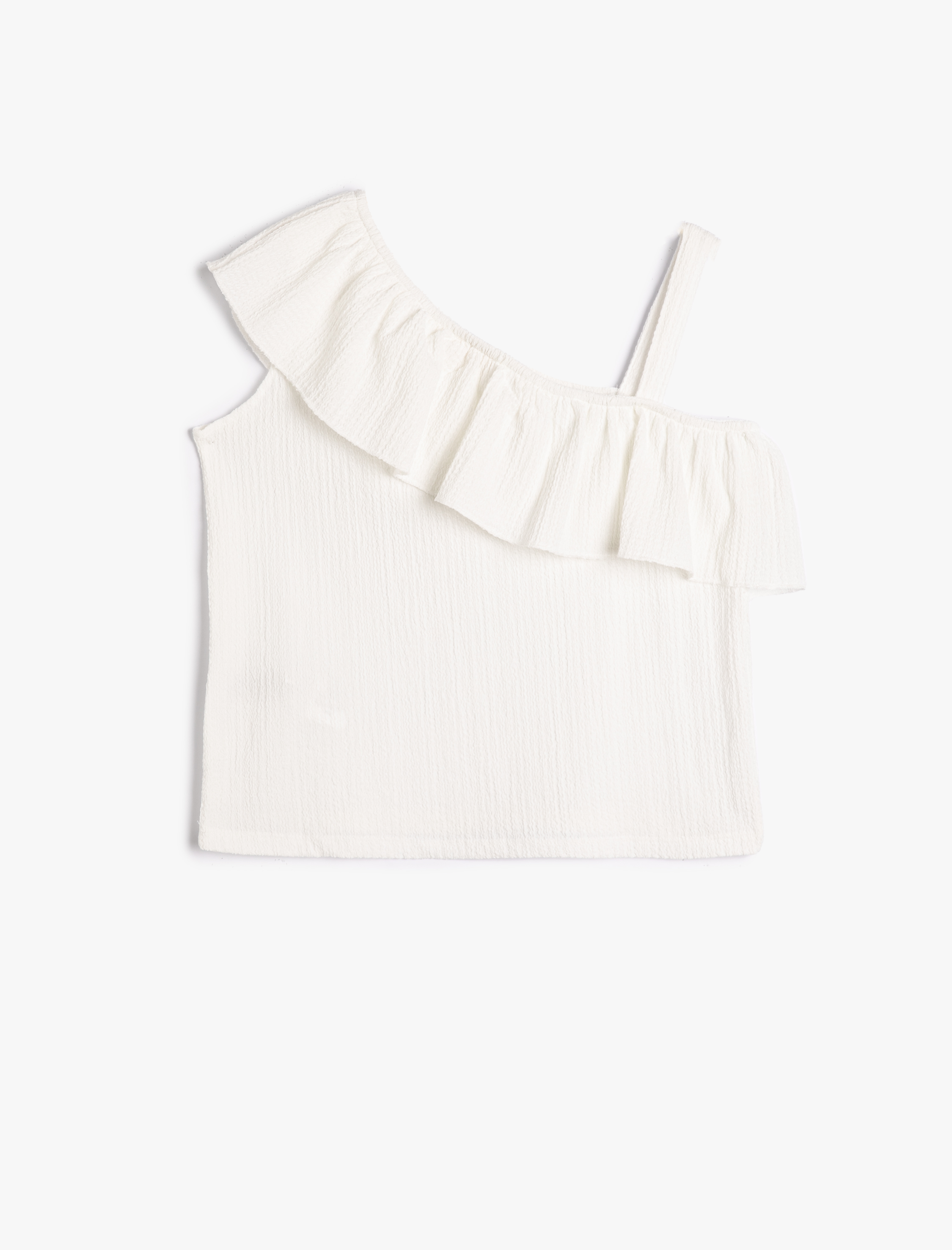  Kız Çocuk Bluz Tek Omuz Fırfırlı Askı Detaylı Dokulu