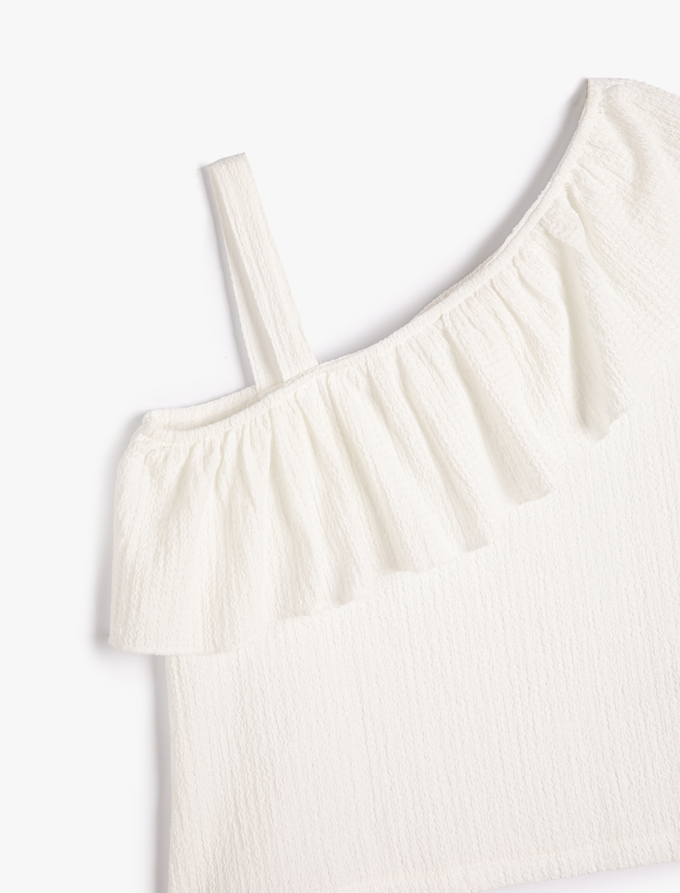  Kız Çocuk Bluz Tek Omuz Fırfırlı Askı Detaylı Dokulu