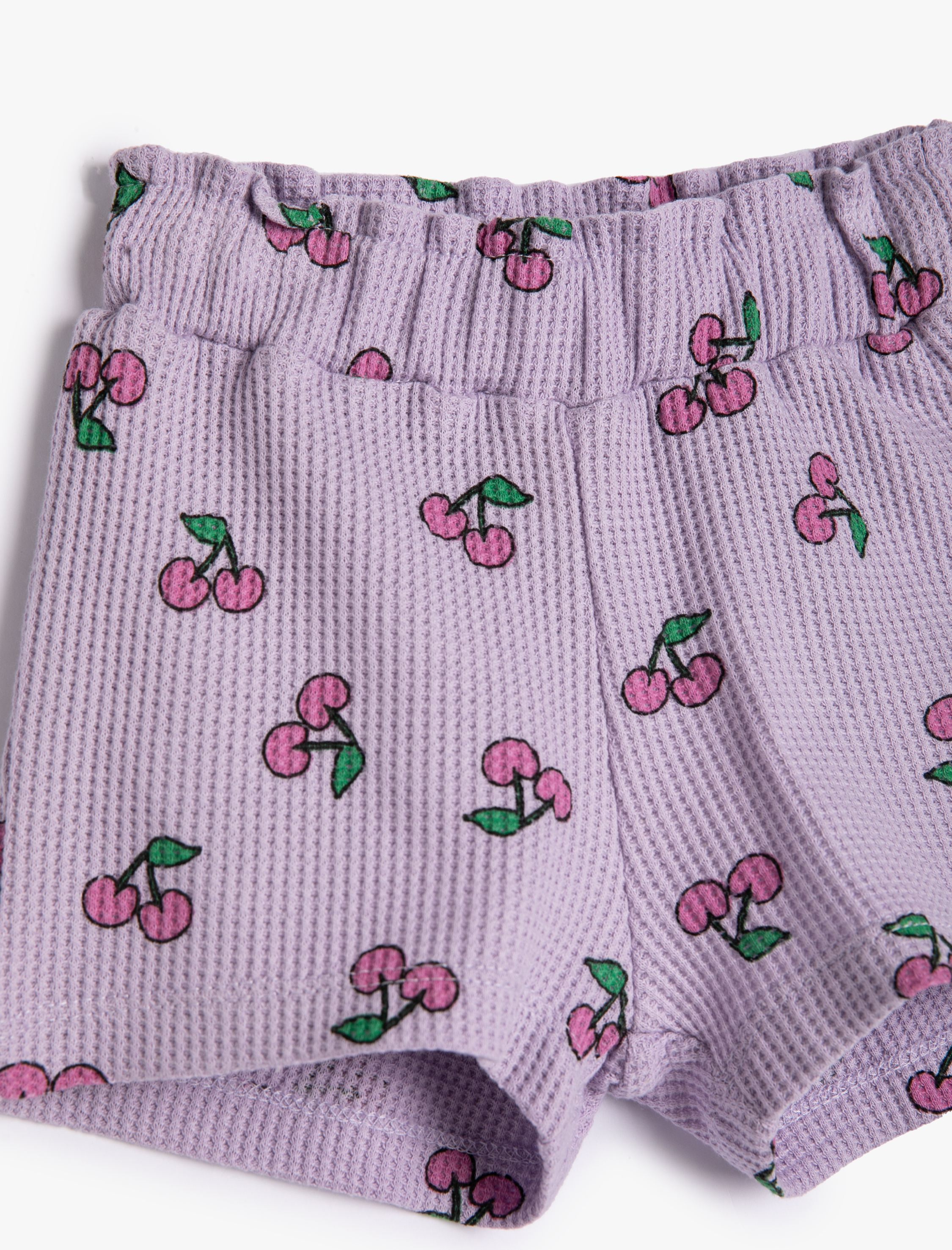 Kız Bebek Şort Pamuklu Dokulu Beli Lastikli Kiraz Baskılı