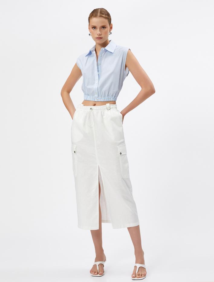  Crop Gömlek Pencere Detaylı Kolsuz Pamuklu