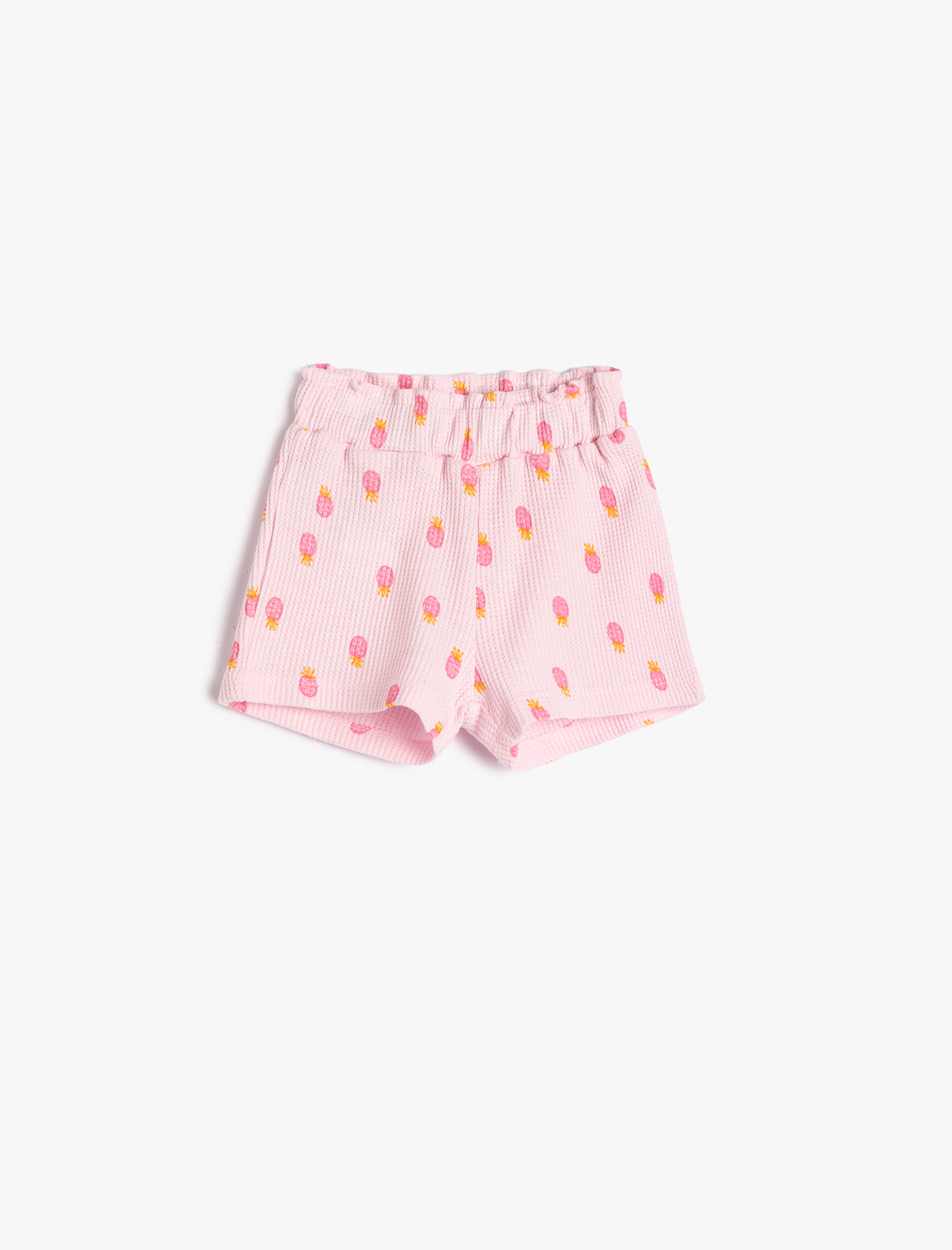  Kız Bebek Şort Pamuklu Ananas Baskılı Dokulu Beli Baskılı
