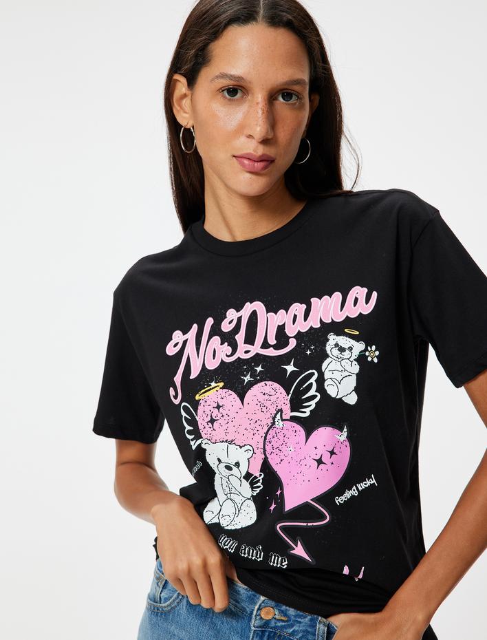  Ayıcıklı Tişört Kısa Kollu Bisiklet Yaka Rahat Kalıp Pamuklu