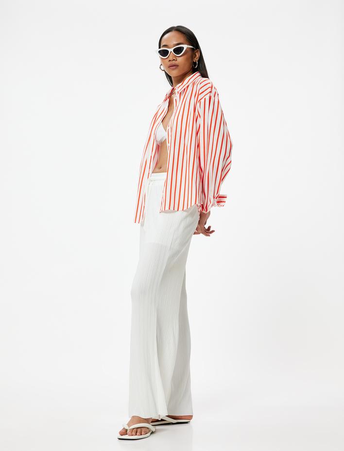  Palazzo Pantolon Yarım Astarlı Bol Paça Yüksek Bel Bağcıklı Cepli