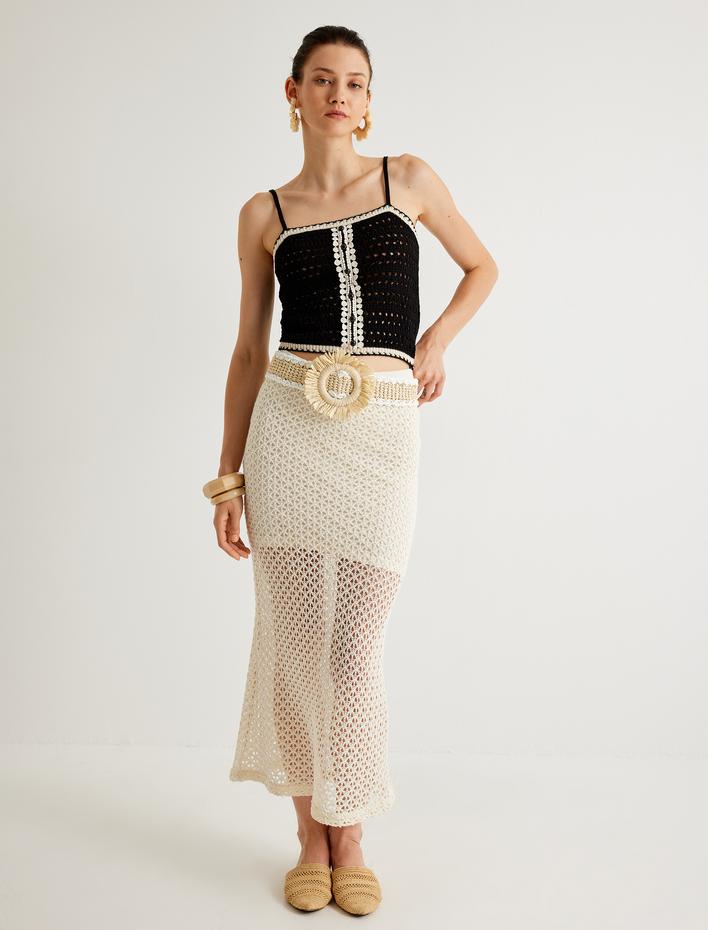  Koton X Melis Ağazat - Askılı Kroşe Üst Düğme Detaylı Renk Kontrastlı