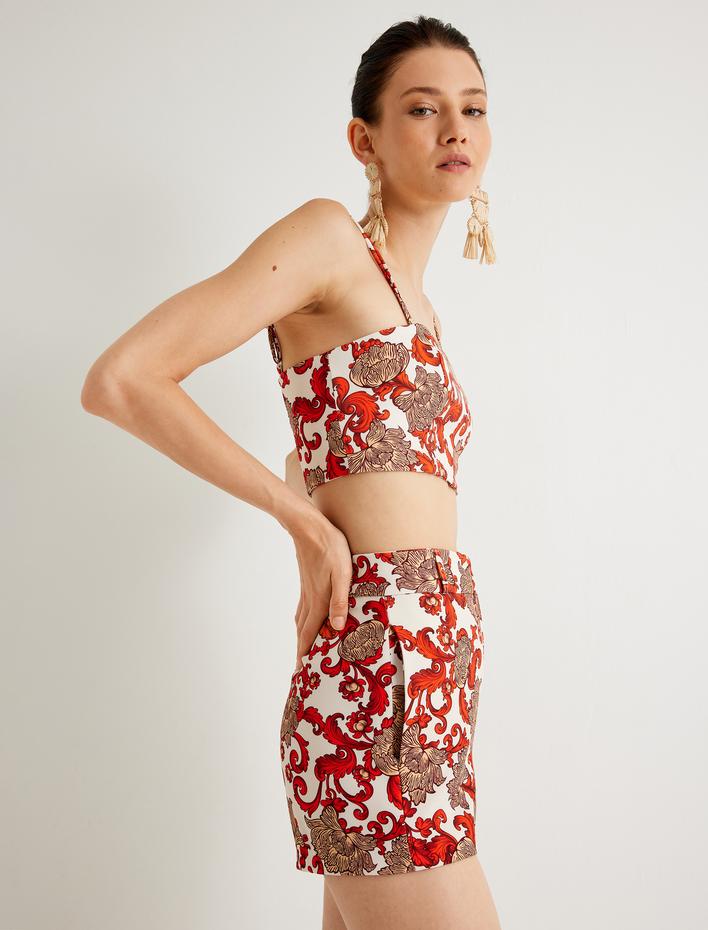  Koton X Melis Ağazat - Çiçekli Mini Şort Yüksek Bel Cepli