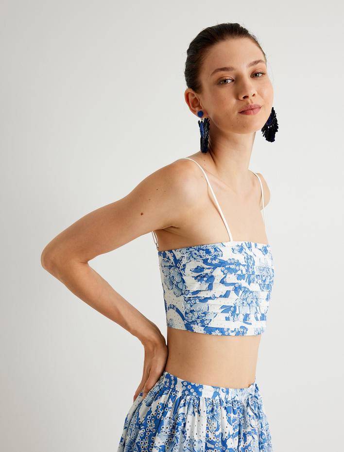  Koton X Melis Ağazat - Çiçekli Fisto Crop Büstiyer İnce Askılı Slim Fit