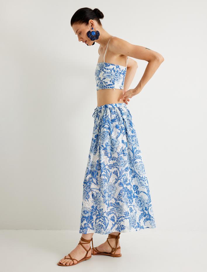  Koton X Melis Ağazat - Midi Fisto Kloş Etek Cepli Bol Kalıp Standart Bel