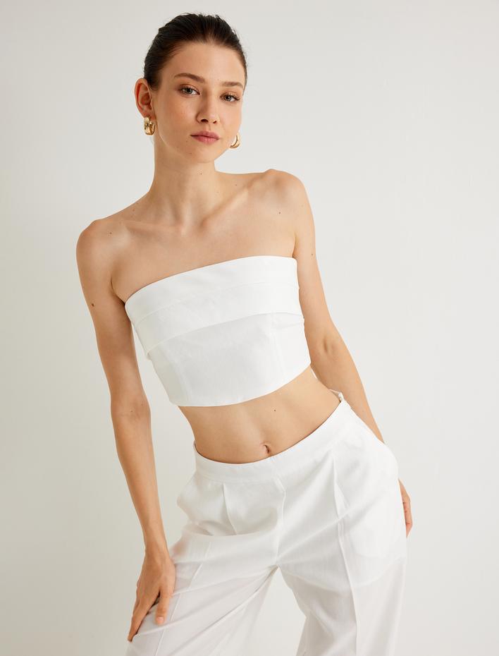  Koton X Melis Ağazat - Crop Straplez Büstiyer Kat Detaylı Slim Fit