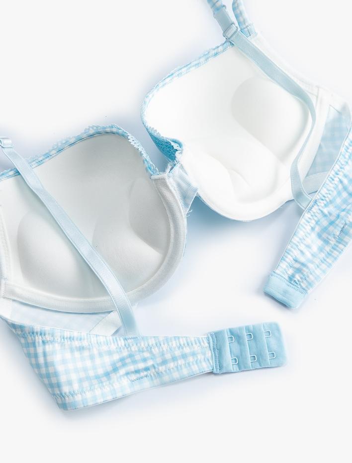  Destekli Dantelli Sütyen Balenli Ekstra Dolgulu Pötikareli