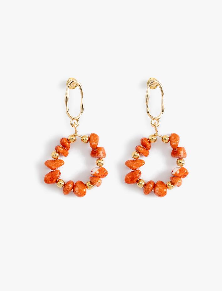 Kadın Sallantılı Küpe Taş Detaylı Geometrik