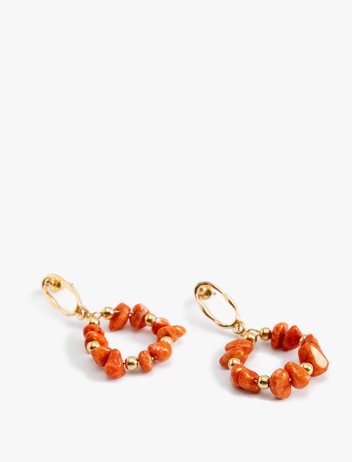 Kadın Sallantılı Küpe Taş Detaylı Geometrik