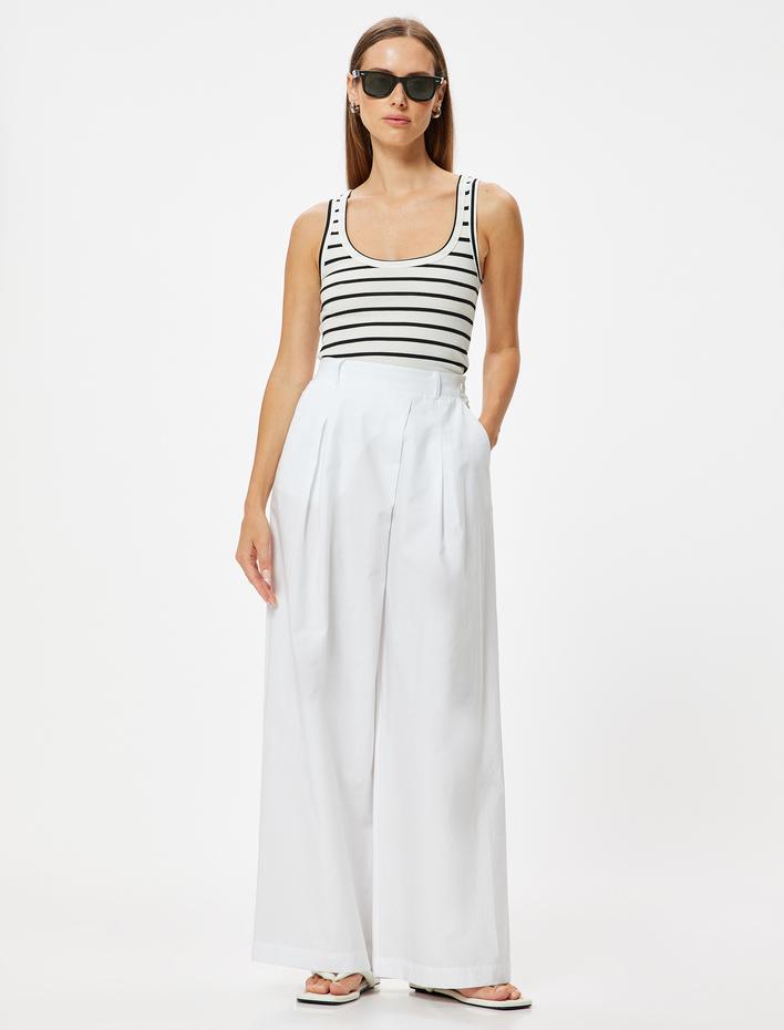  Bol Paça Pantolon Paraşüt Kumaş Cepli Pile Detaylı