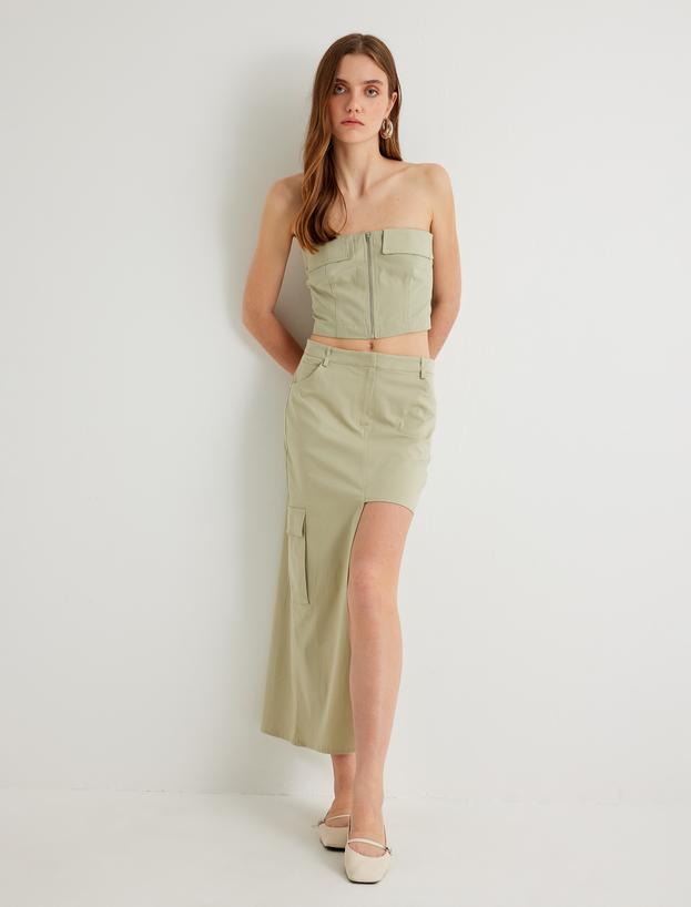Koton X Sima Tarkan - Crop Straplez Üst Fermuarlı Kat Detaylı Slim Fit_1