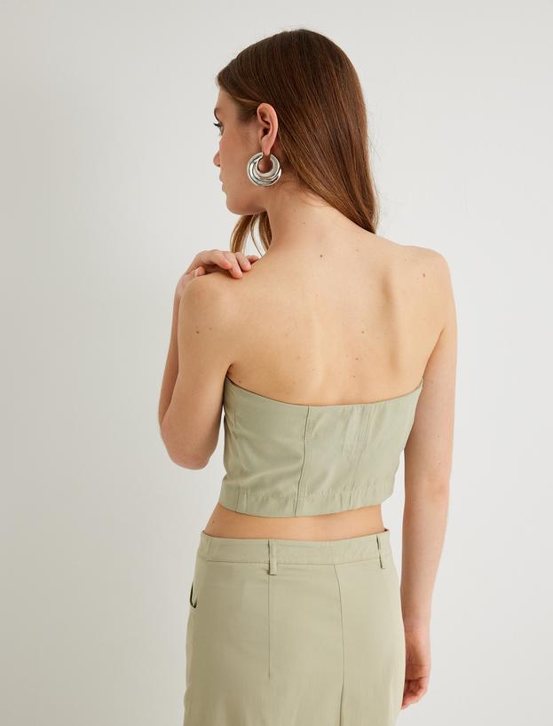 Koton X Sima Tarkan - Crop Straplez Üst Fermuarlı Kat Detaylı Slim Fit_3
