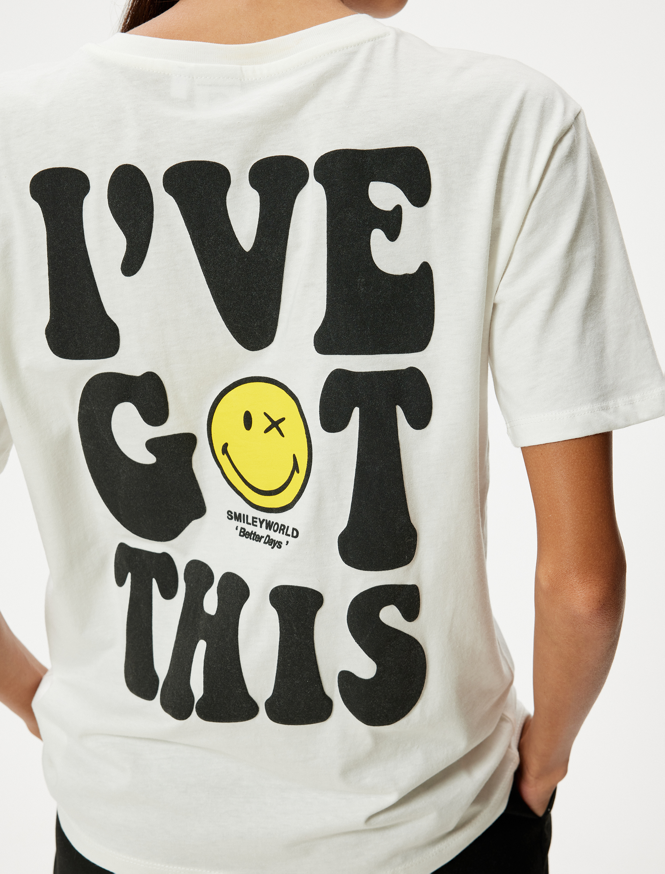   SmileyWorld® Oversize Tişört Arkası Baskılı Bisiklet Yaka Lisanslı