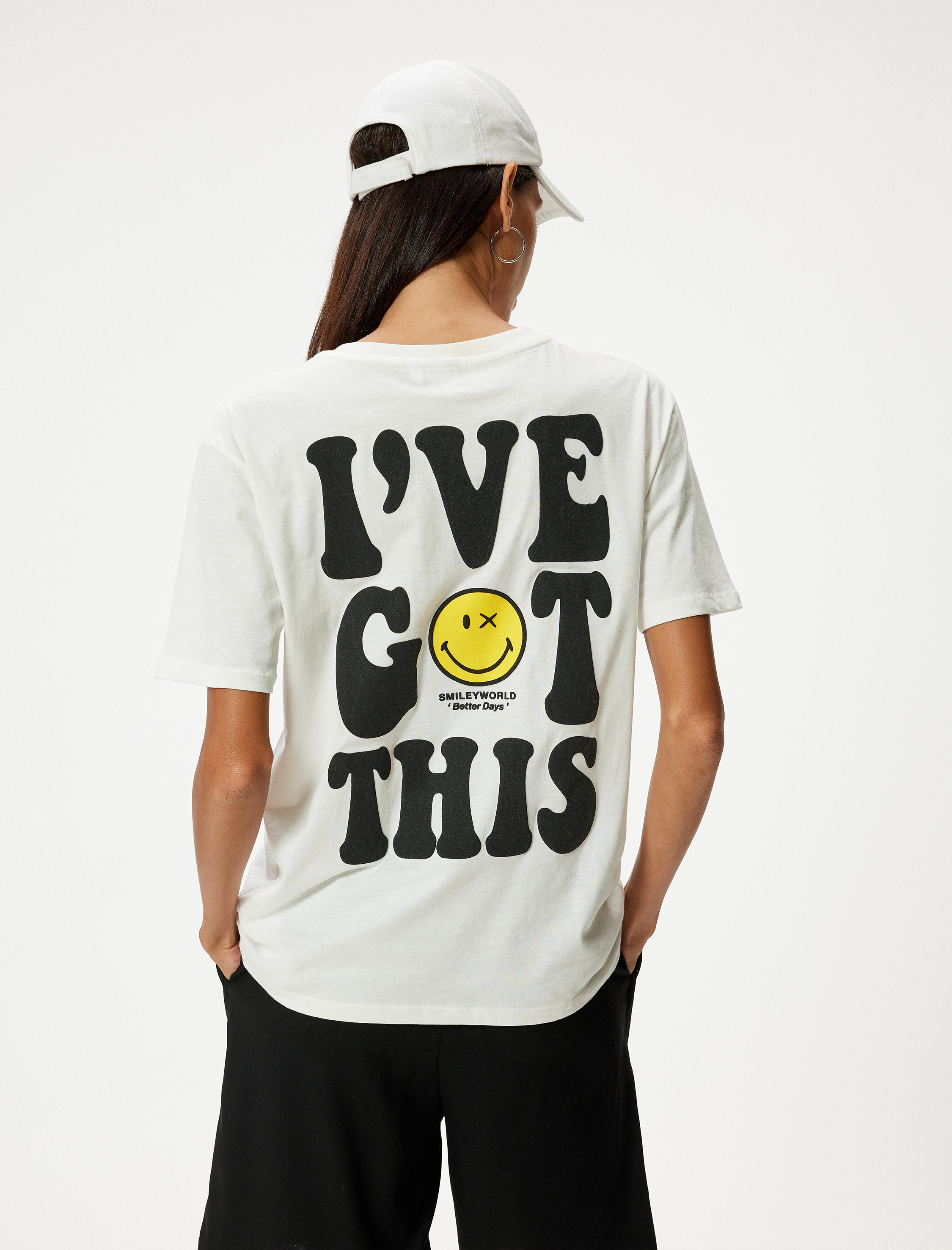   SmileyWorld® Oversize Tişört Arkası Baskılı Bisiklet Yaka Lisanslı