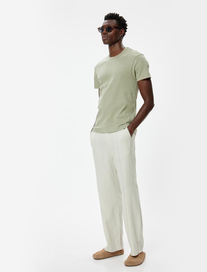  Basic Tişört Slim Fit Dokulu Kısa Kollu