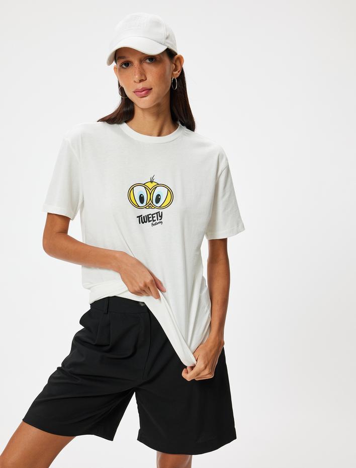  Tweety Oversize Tişört Arkası Baskılı Bisiklet Yaka Lisanslı