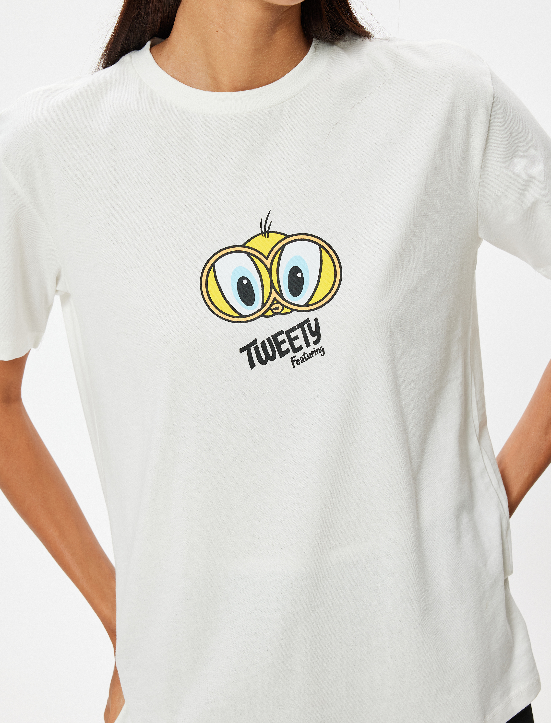   Tweety Oversize Tişört Arkası Baskılı Bisiklet Yaka Lisanslı