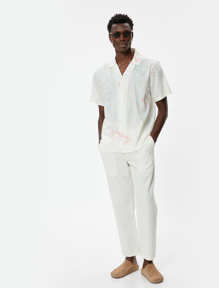  Palmiye Desenli Gömlek Kısa Kollu Pamuklu Regular Fit