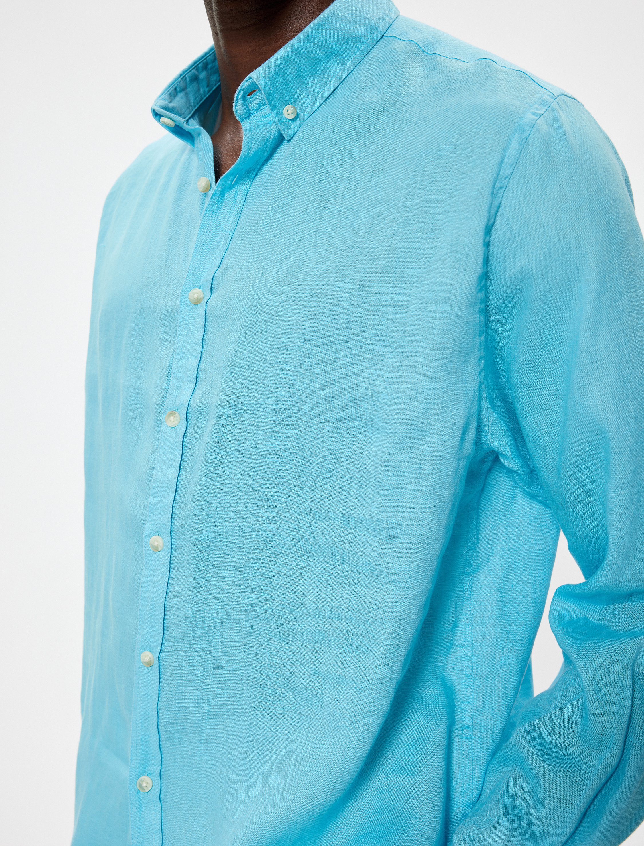   Keten Gömlek Klasik Yaka Uzun Kollu Düğmeli Regular Fit