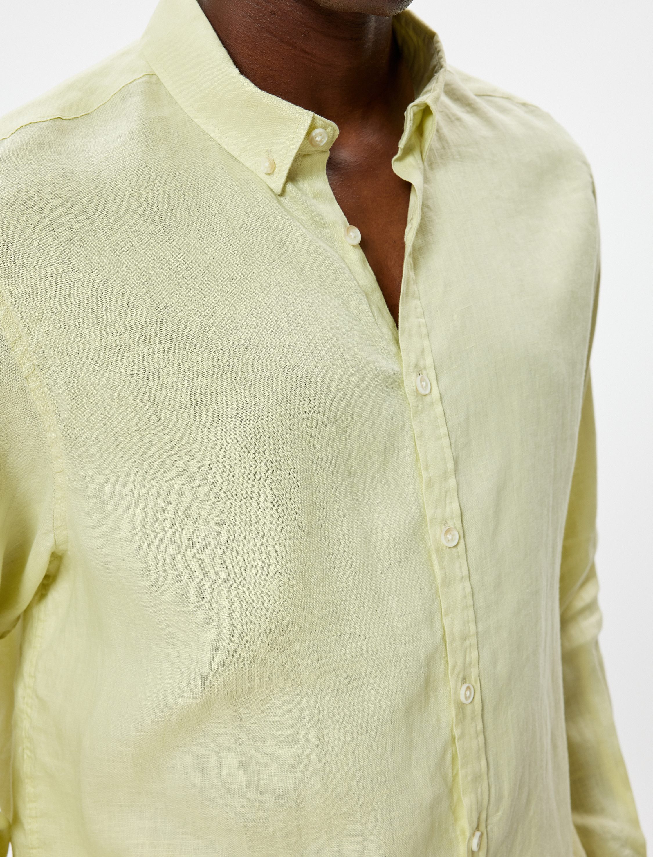   Keten Gömlek Klasik Yaka Uzun Kollu Düğmeli Regular Fit