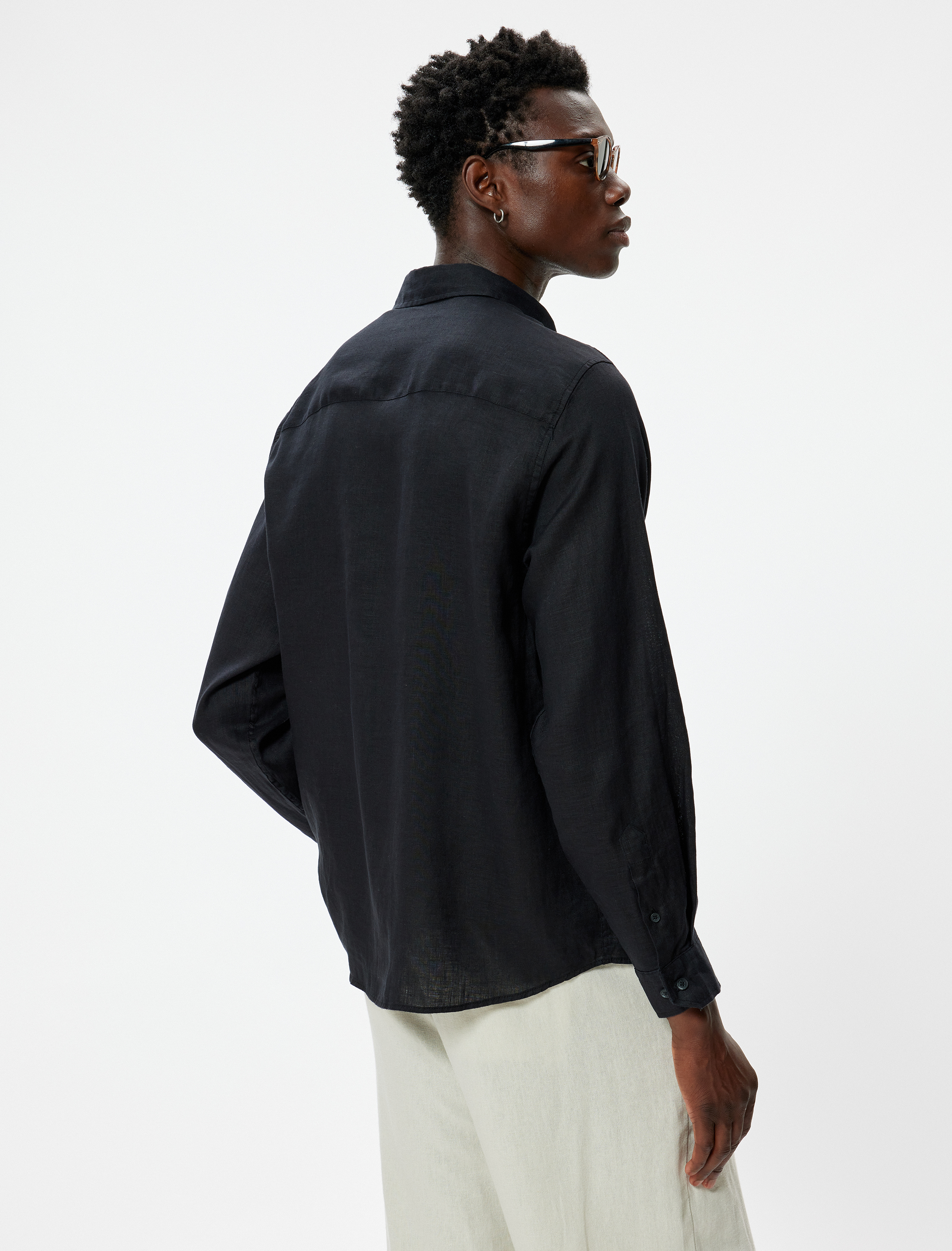   Keten Gömlek Klasik Yaka Uzun Kollu Düğmeli Regular Fit