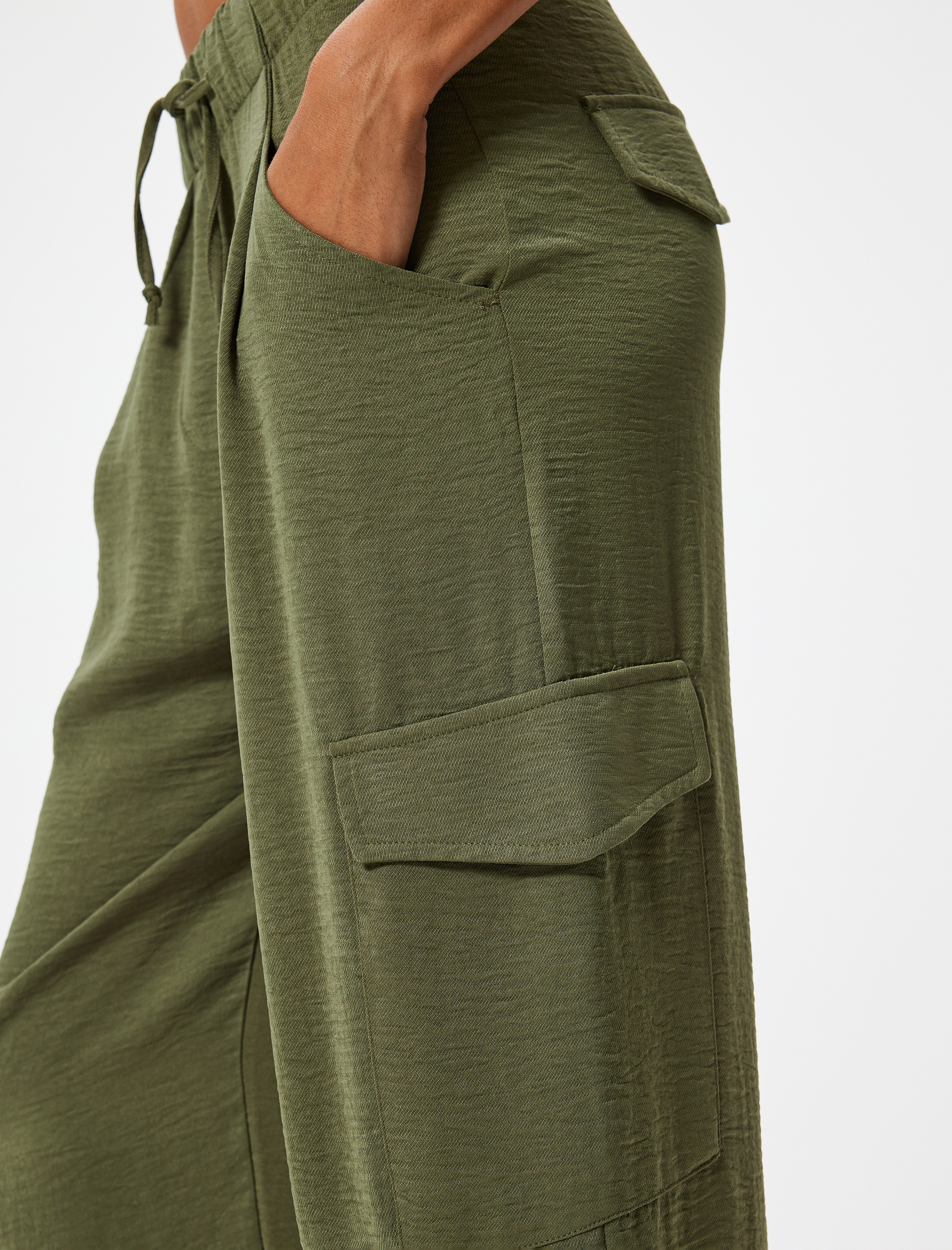   Bol Paça Pantolon Kargo Cepli Beli Bağcıklı