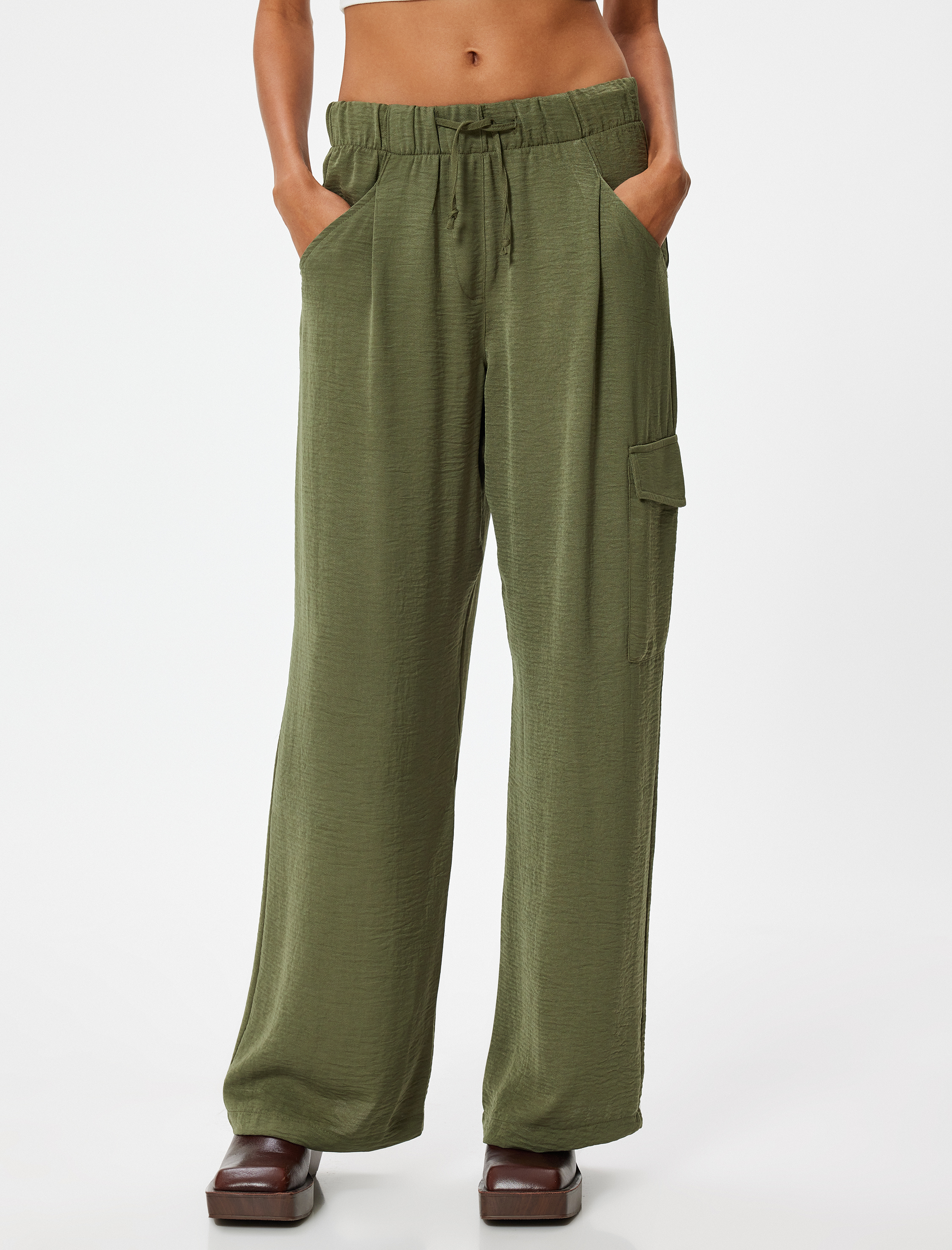   Bol Paça Pantolon Kargo Cepli Beli Bağcıklı