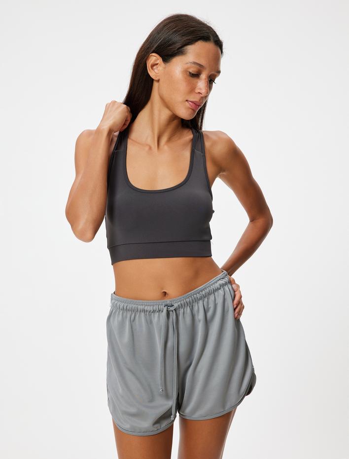  U Yaka Kolsuz Tül Detaylı Slim Fit Kaplı Sporcu Sütyeni İnterlok