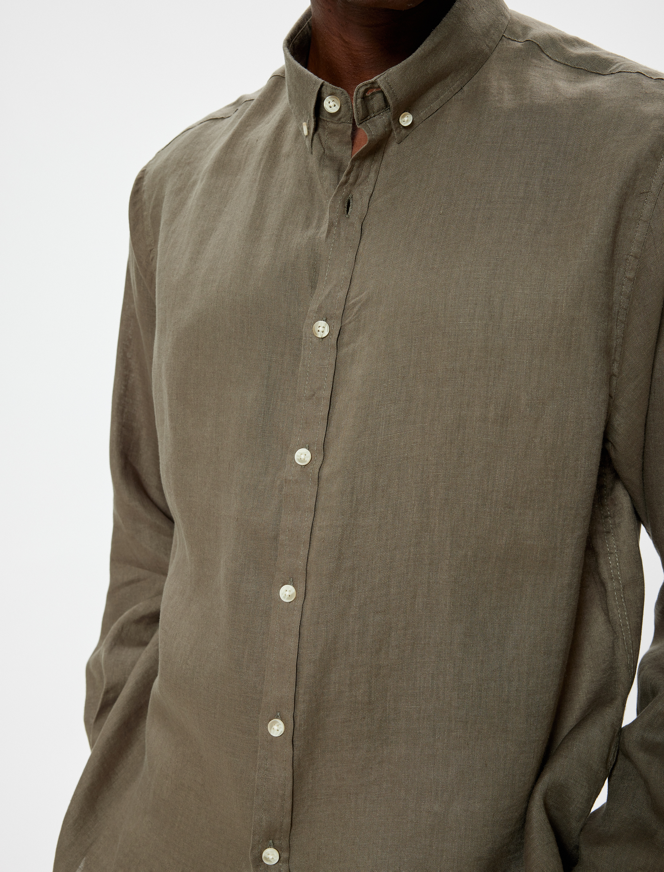 Keten Gömlek Klasik Yaka Uzun Kollu Düğmeli Regular Fit