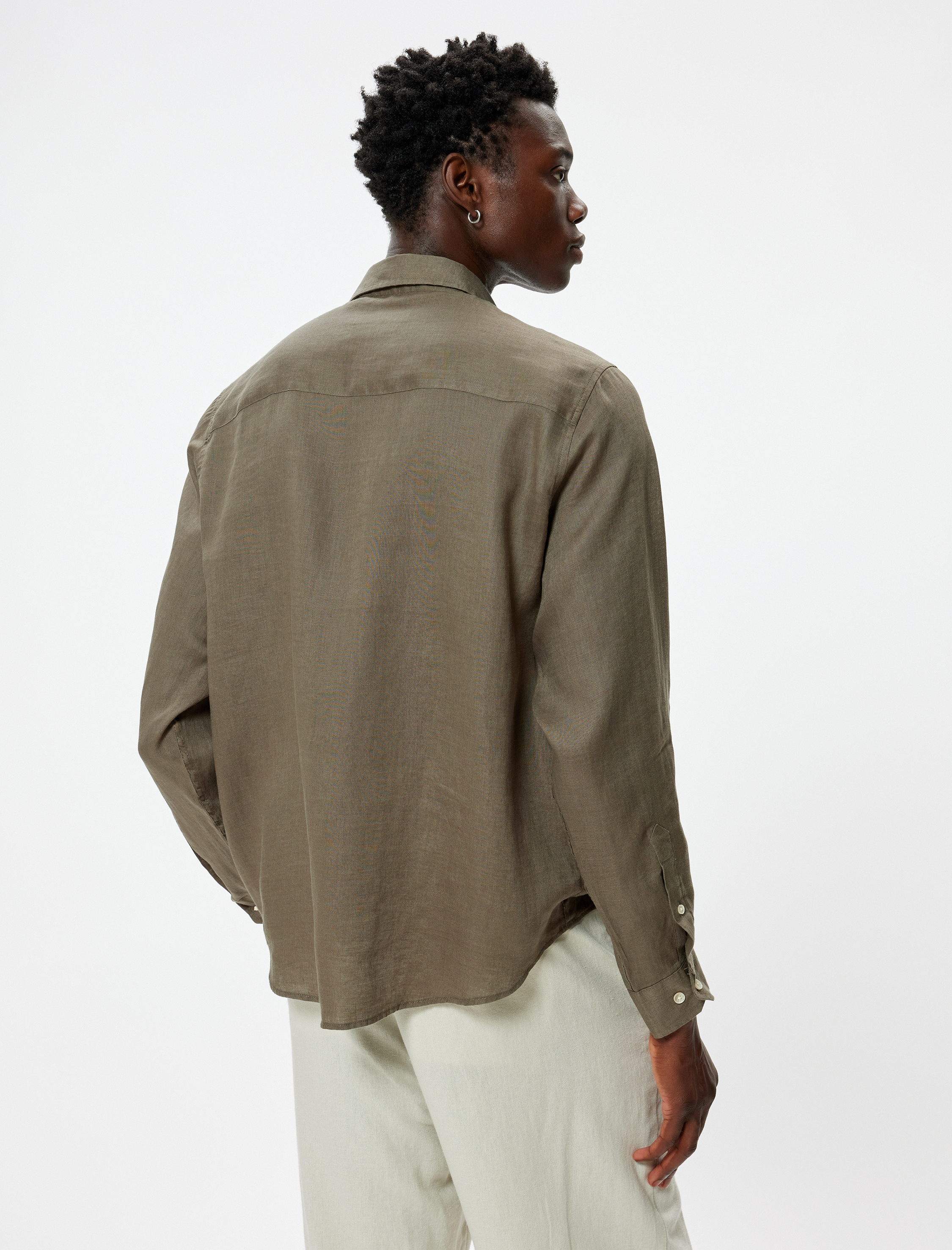 Keten Gömlek Klasik Yaka Uzun Kollu Düğmeli Regular Fit