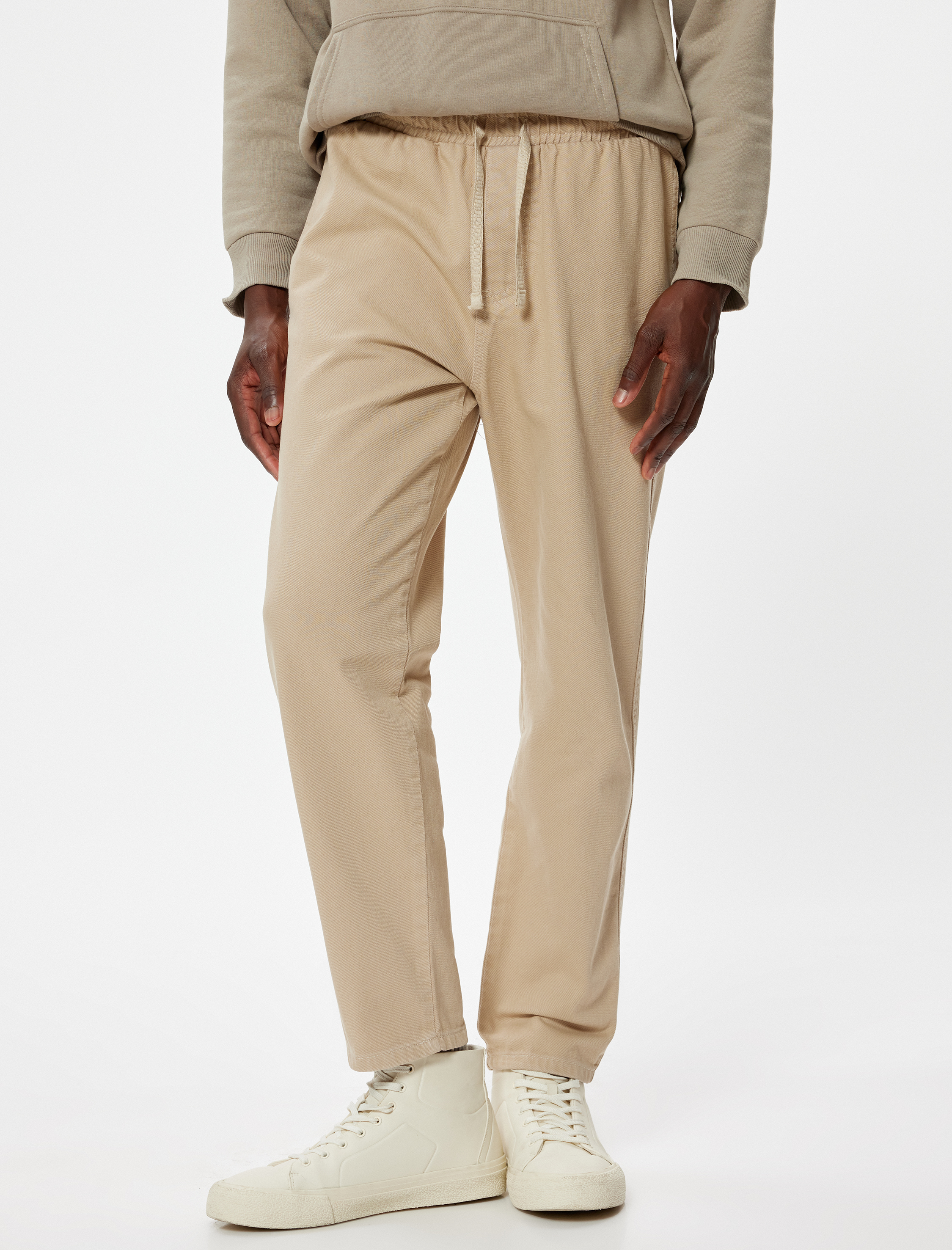 Gabardin Pantolon Beli Bağcıklı Cep Detaylı Pamuklu