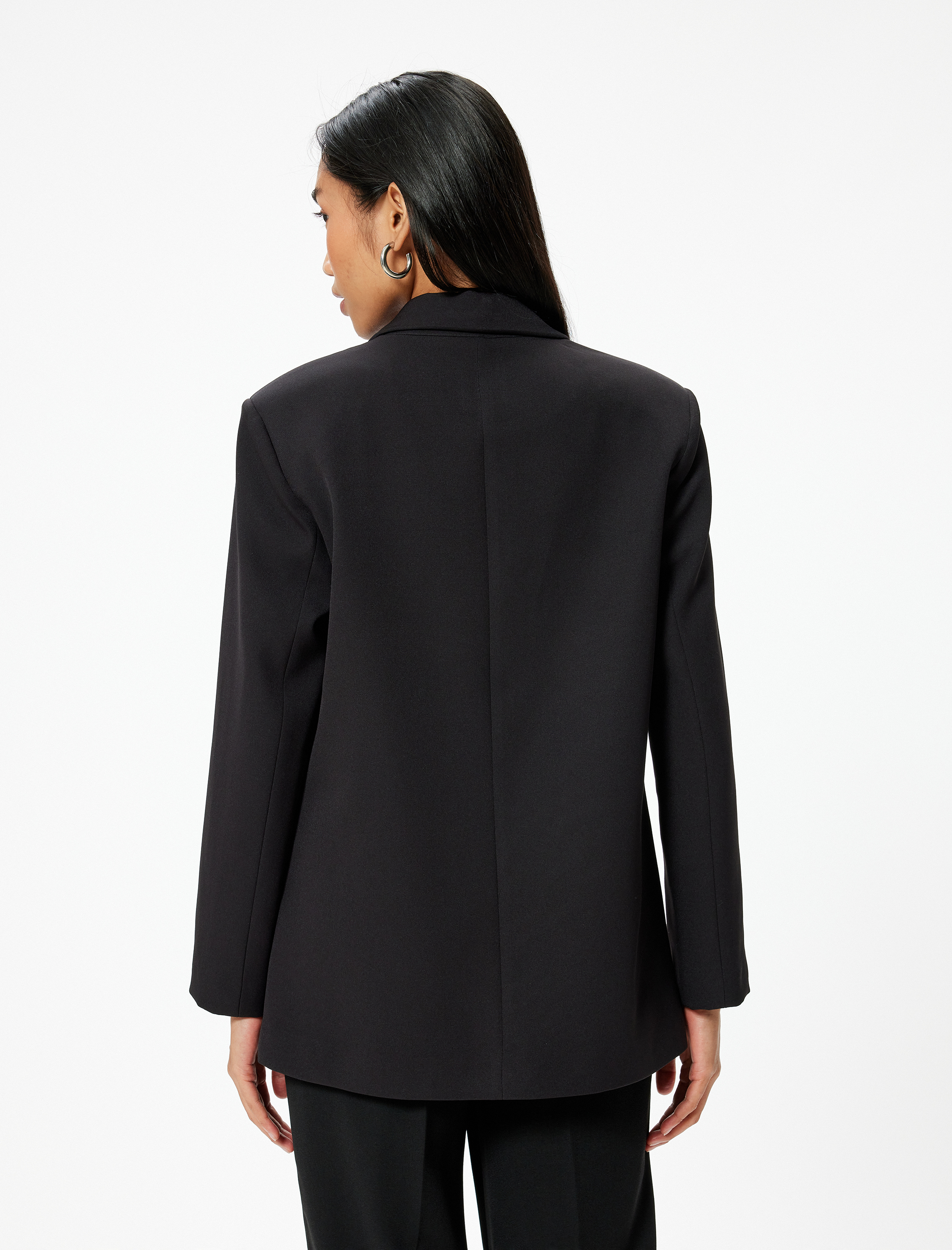   Kapaklı Cep Detaylı Kruvaze Oversize Blazer Ceket