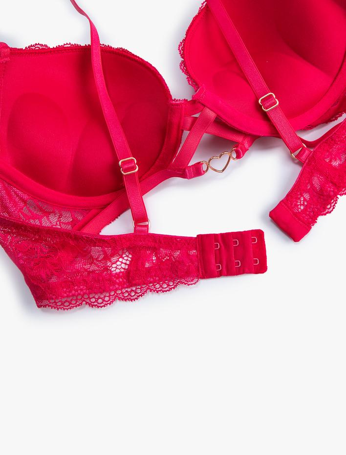  Dantelli Sütyen Balenli Ekstra Dolgulu Kalp Aksesuar Detaylı