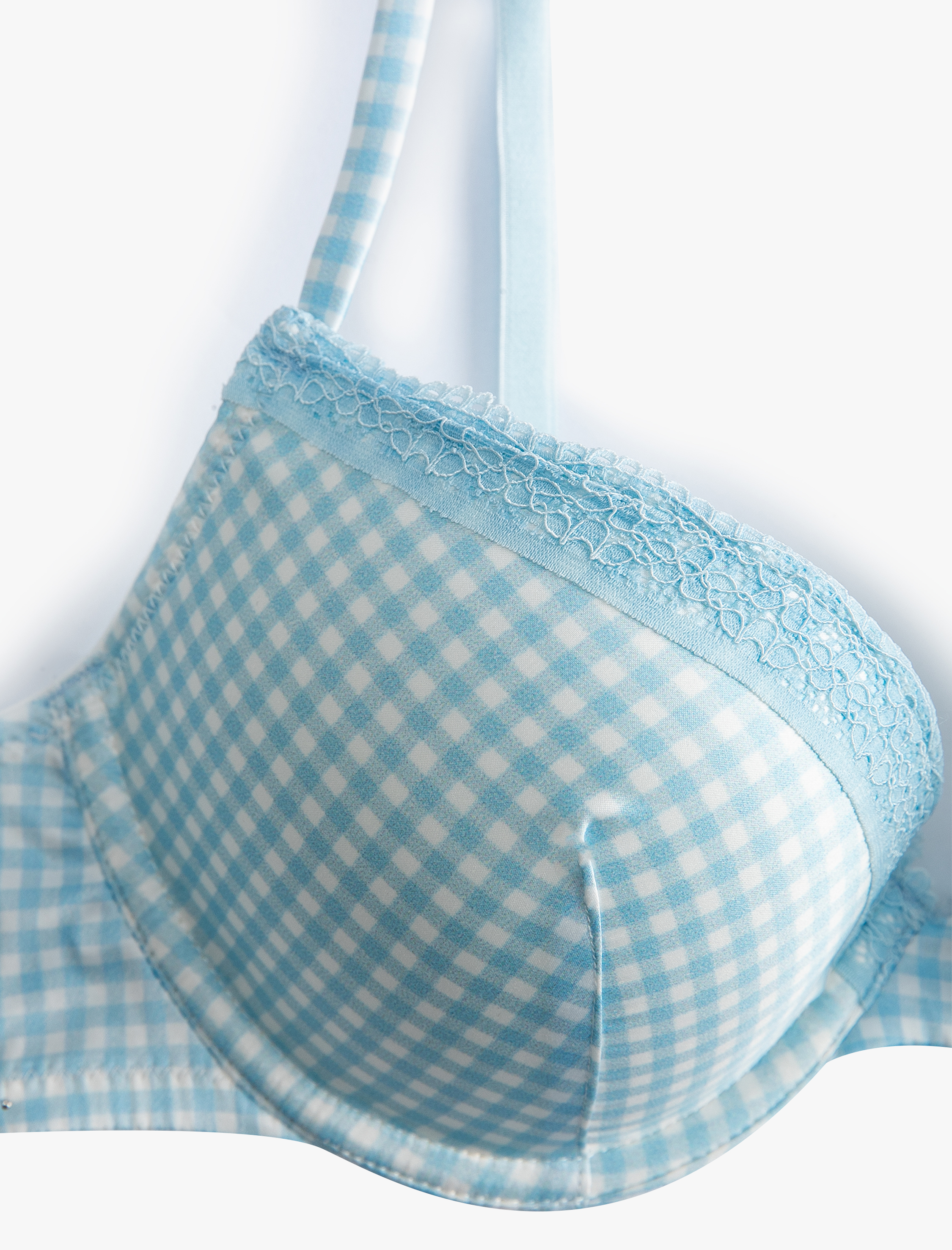   Destekli Dantelli Sütyen Balenli Ekstra Dolgulu Pötikareli