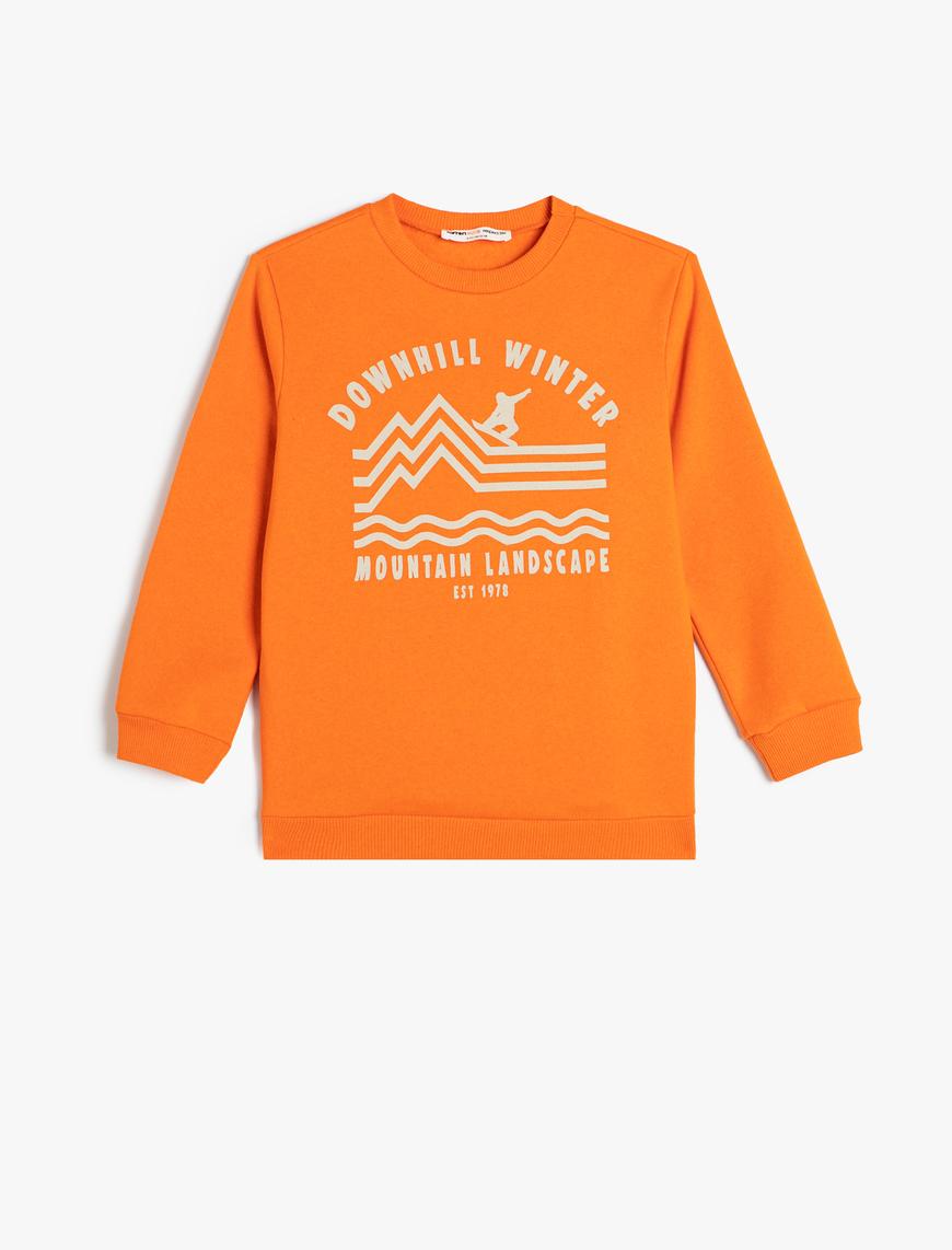  Erkek Çocuk Sweatshirt Kaykay Baskılı Uzun Kollu Bisiklet Yaka