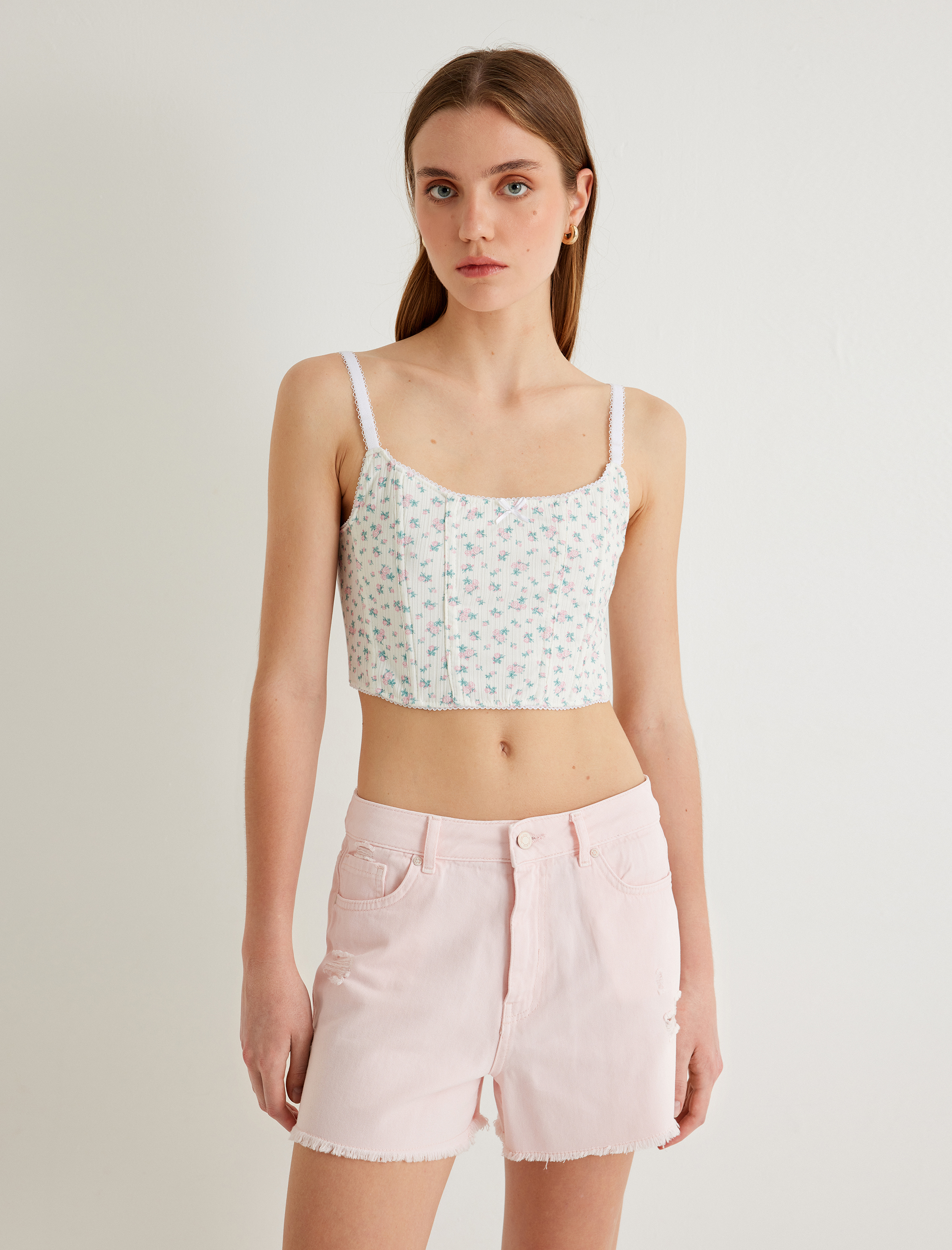   Çiçekli Büstiyer İnce Askılı